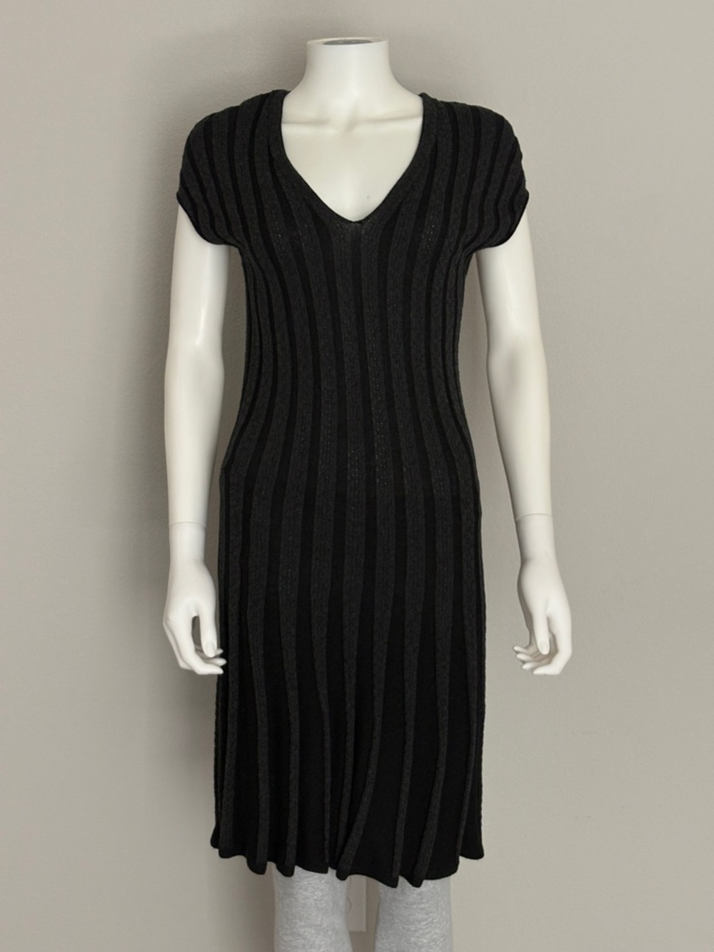 Max Studio Small Black Ribbed V‑Neck Knit Dress - Women $118